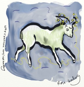 A smug-looking mountain goat with deepnames around its horns